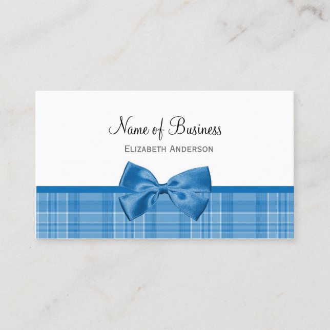 Blue Plaid Bow Boutique Business Card (Front)