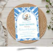 Blue Plaid Boy Baby shower bear