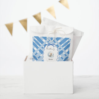 Blue Plaid Boy Baby shower bear ribbon Favor Bag