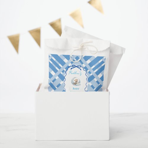 Blue Plaid Boy Baby shower bear ribbon Favor Bag