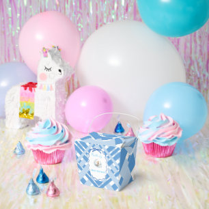 Blue Plaid Boy Baby shower bear ribbon Favor Boxes