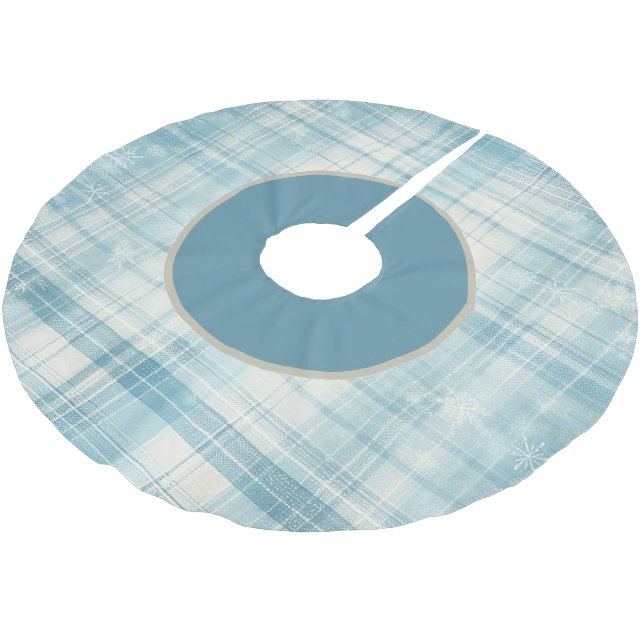 Blue Plaid Brushed Polyester Tree Skirt (Angled)
