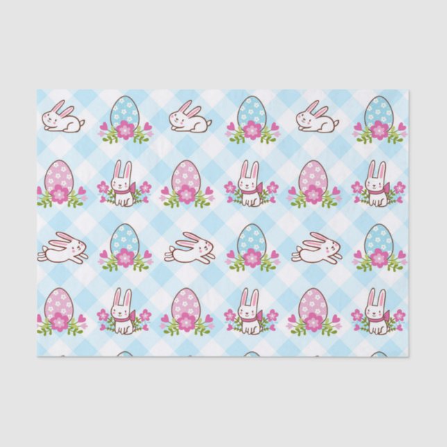 Blue Plaid Bunny Hop  Tissue Paper (Front)
