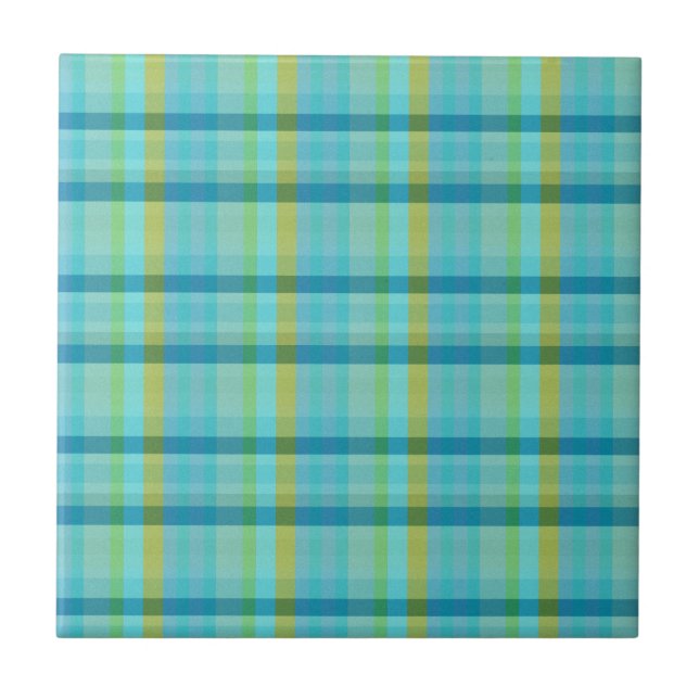 Blue Plaid by Shirley Taylor Ceramic Tile (Front)