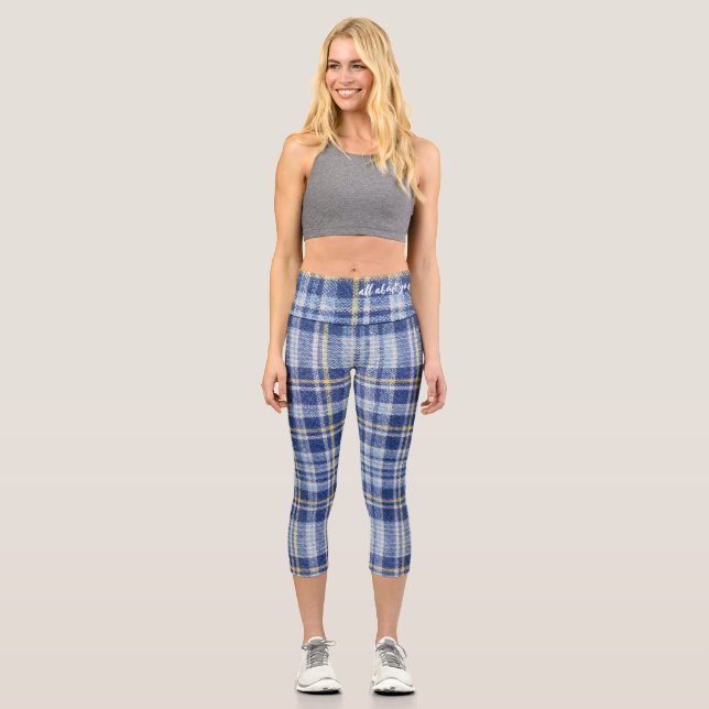 Blue Plaid Capri Leggings  (Front)