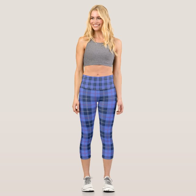 Blue Plaid  Capri Leggings (Front)