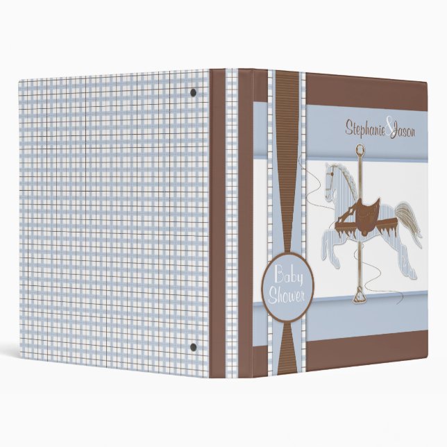Blue Plaid Carousel Horse Baby Album Binder (Background)