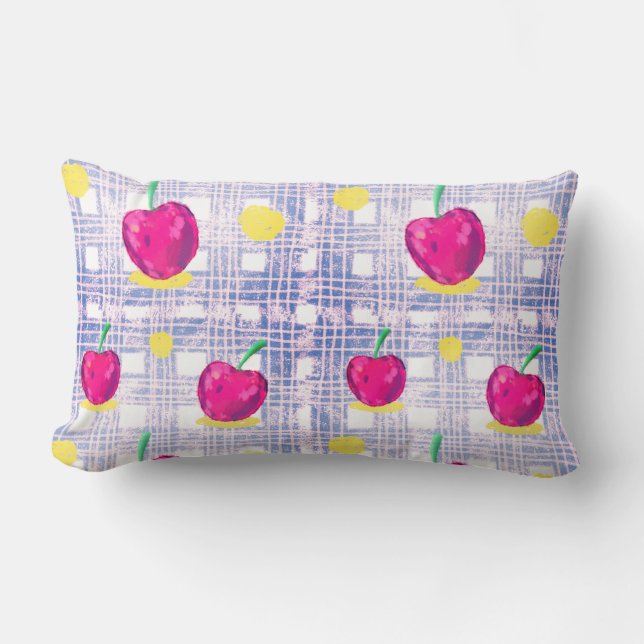 Blue Plaid Cherry Lumbar Pillow (Front)