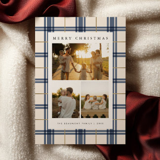 Blue Plaid Christmas Card with Photo