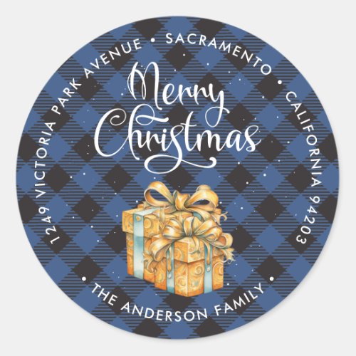 Blue Plaid Christmas Gifts Return Address Labels