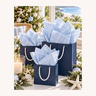 Blue Plaid Christmas Holiday Tissue Paper