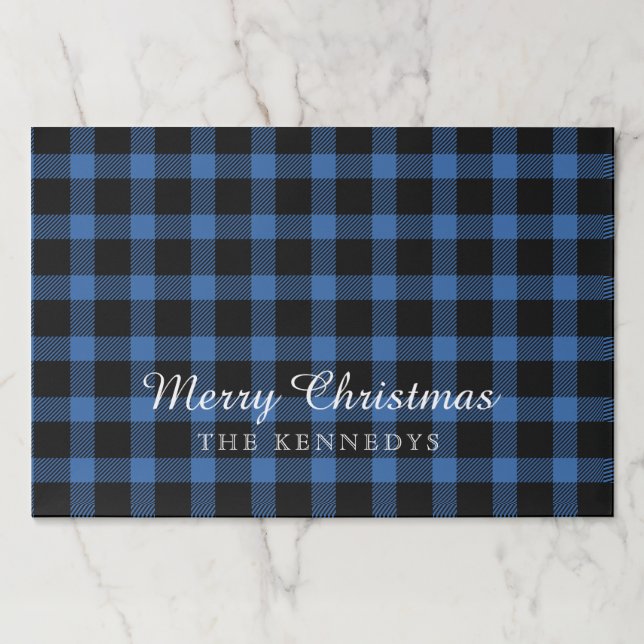 Blue Plaid Christmas Paper Placemat (Front)