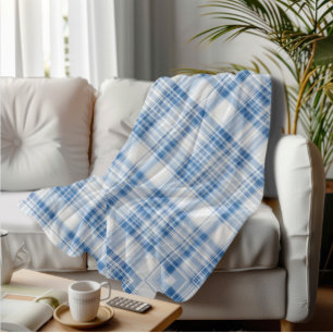 Blue Plaid Cozy Tartan Classic Checkered Pattern Fleece Blanket