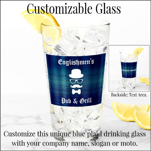 Blue Plaid Custom Drinking Glass