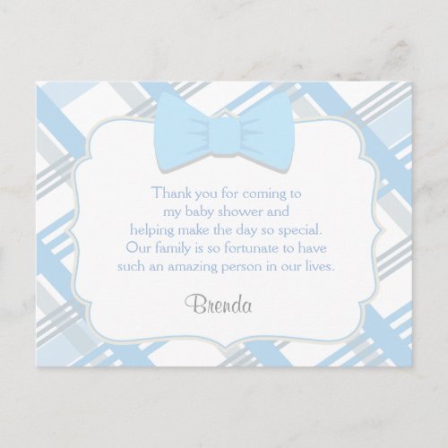 Blue Plaid Cute Thank You Cards