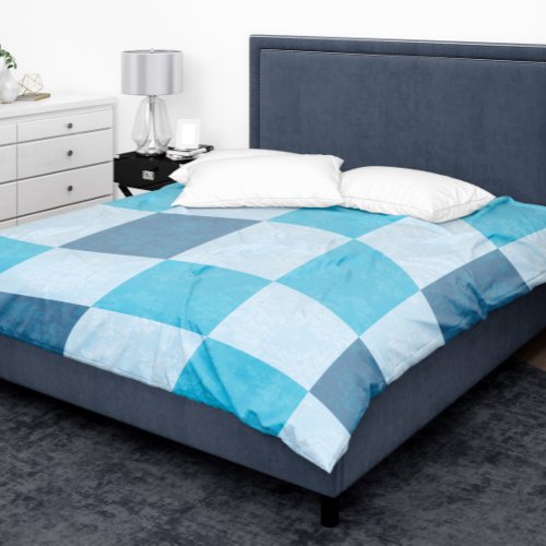 Blue Plaid Damask Pattern Duvet Cover