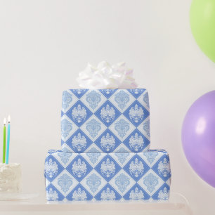 Blue Plaid Damask Wrapping Paper