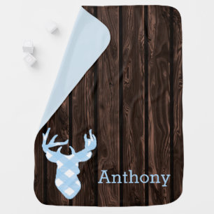 Blue Plaid Deer Custom Baby Blanket