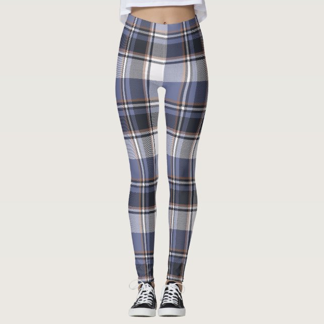 Blue Plaid Designer Women Leggings (Front)