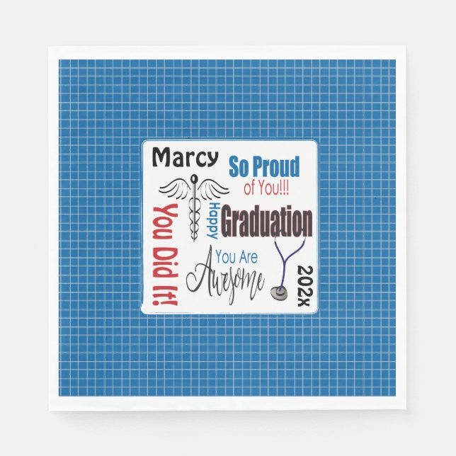 Blue Plaid Doctor Medical Nurse Graduation Party   Napkins (Front)