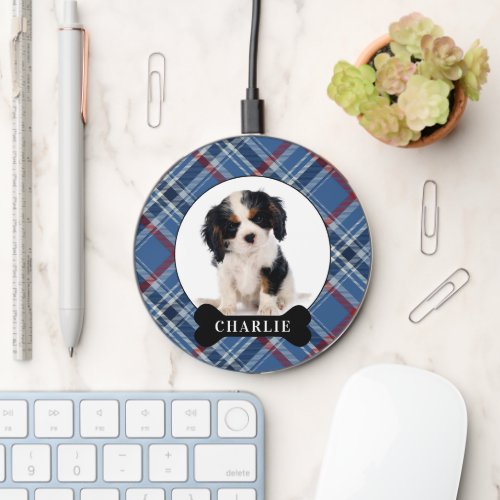 Blue Plaid Dog Photo Wireless Charger