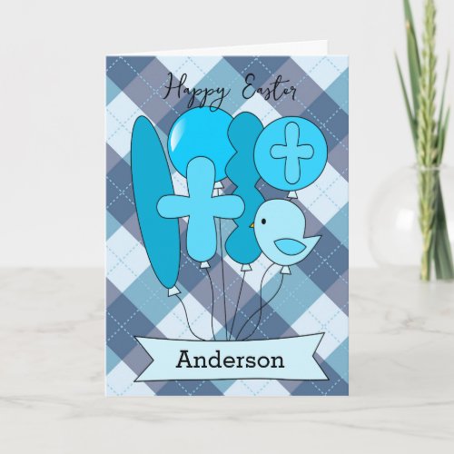 Blue Plaid Easter Balloons Coloring Holiday Card
