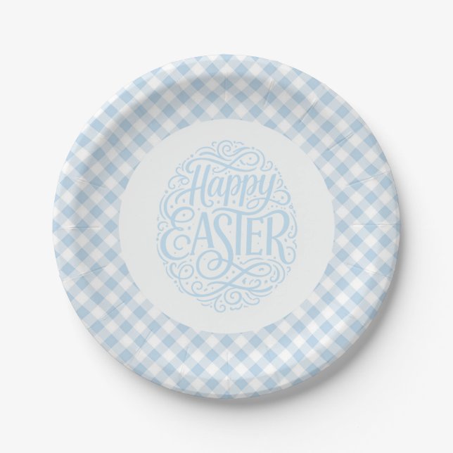 Blue Plaid Easter Paper Plates (Front)