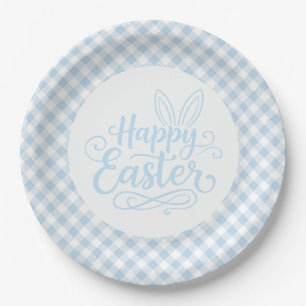 Blue Plaid Easter Paper Plates