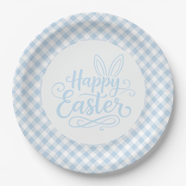 Blue Plaid Easter Paper Plates (Front)