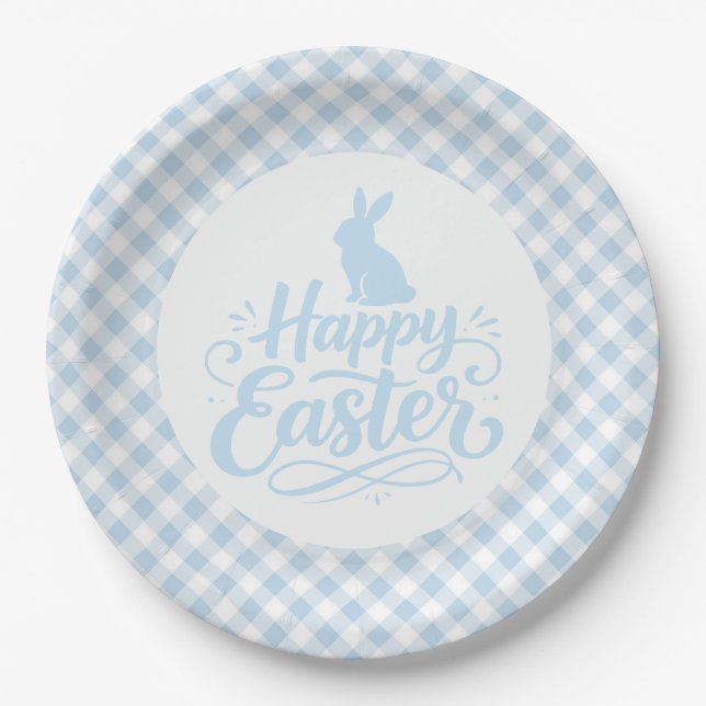 Blue Plaid Easter Paper Plates (Front)