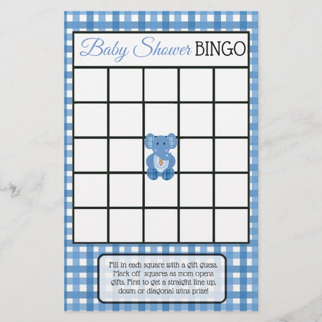 Blue Plaid Elephant Themed baby shower games Flyer (Front)
