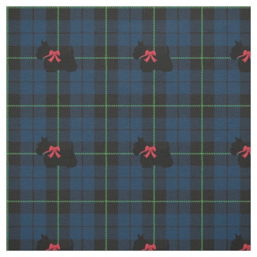 Blue Plaid fabric with green stripe print scottie