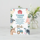 Blue Plaid Farm And Tractor Thank You Card (Standing Front)