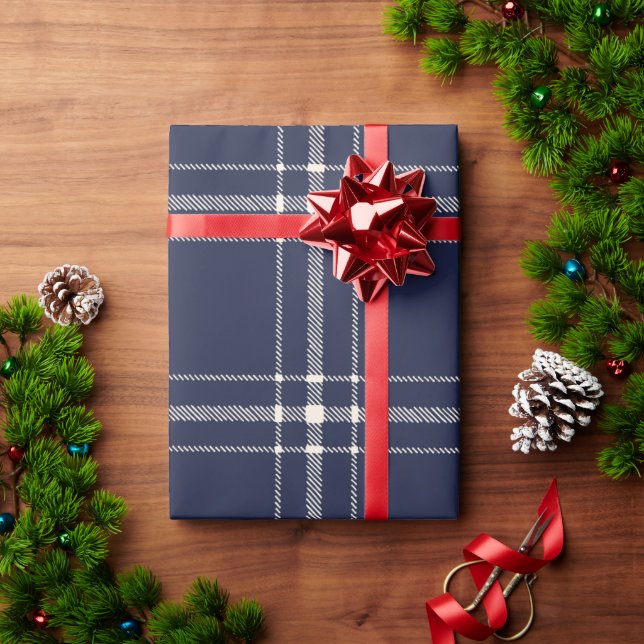 Blue Plaid Farmhouse Country Christmas  Wrapping Paper (Holiday Gift)