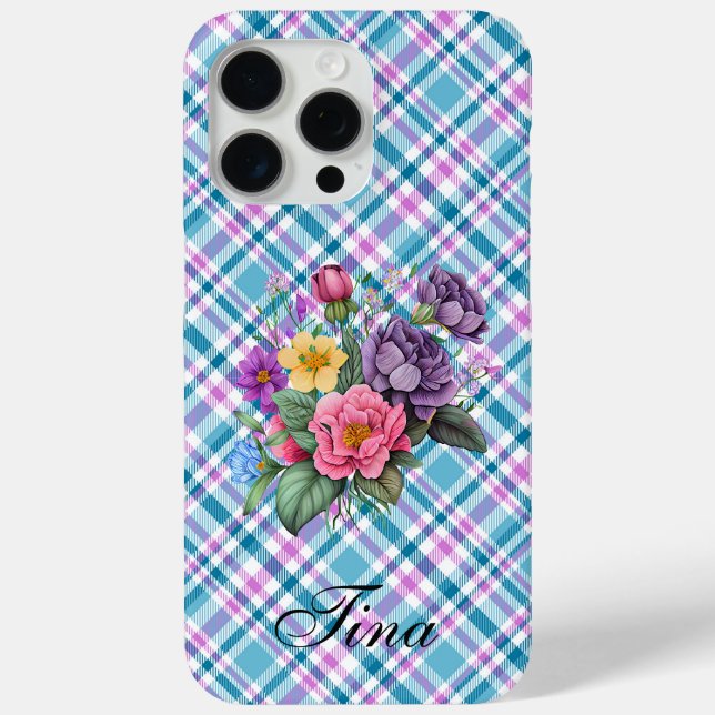 Blue Plaid Floral  Case-Mate iPhone Case (Back)