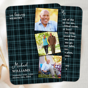 Blue Plaid Funeral 3 Photo Memorial Prayer Card