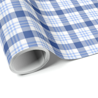 Blue Plaid Gift Wrap | Blue White Tartan Pattern