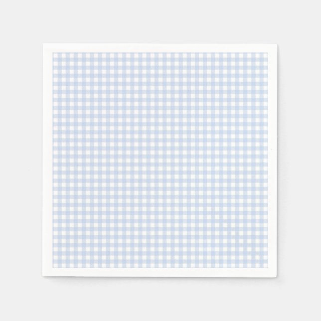 Blue Plaid Gingham Baby Shower Napkins (Front)