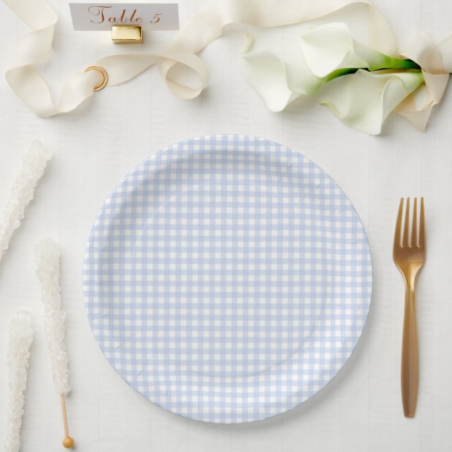 Blue Plaid Gingham Baby Shower Paper Plates (Wedding)