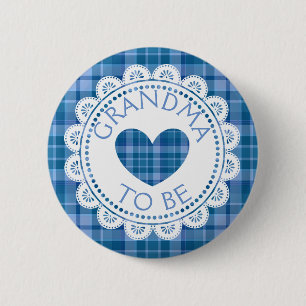 Blue Plaid Grandma to Be Button