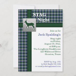 Blue Plaid, Green and Silver Stag Invitation