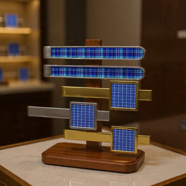 Blue Plaid Gunmetal Finish Tie Bar (Creator Uploaded)