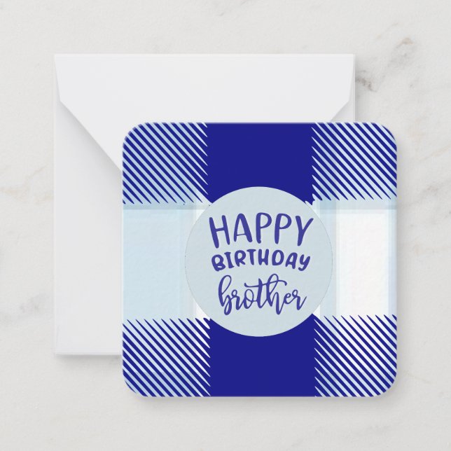 Blue Plaid Happy Birthday Brother Note Card: (Front)