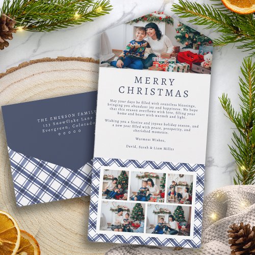 Blue Plaid Holiday Trifold Card