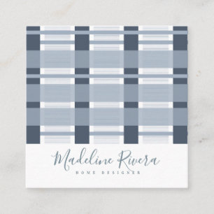 Blue Plaid Home Designer Square Business Card