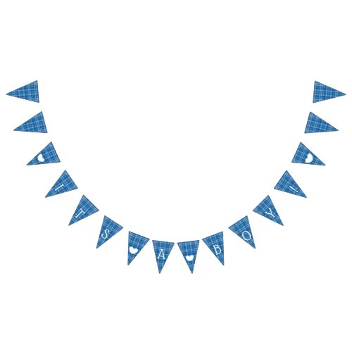 Blue Plaid Its a Boy Baby Shower Flag Bunting