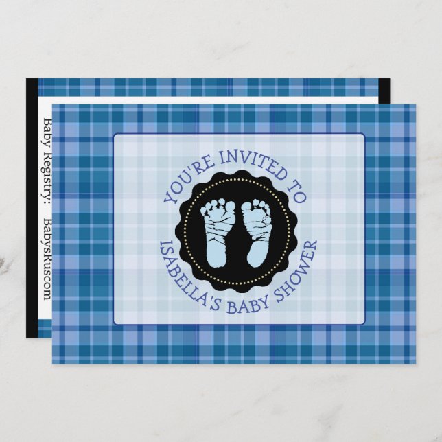 Blue Plaid Its a Boy Baby Shower Invitation (Front/Back)
