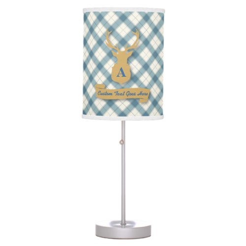 Blue Plaid Lamp with Stags Head and Custom Text