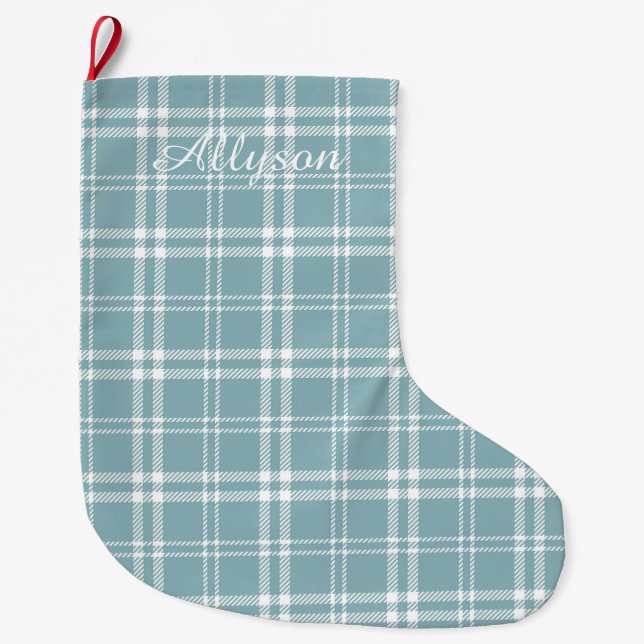 Blue Plaid Large Christmas Stocking (Front)