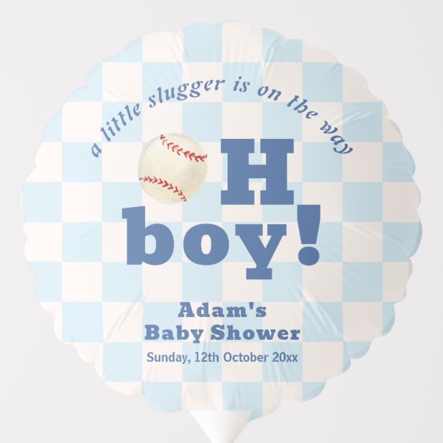 Blue Plaid Little Slugger Baseball Baby Shower  Balloon (Front)
